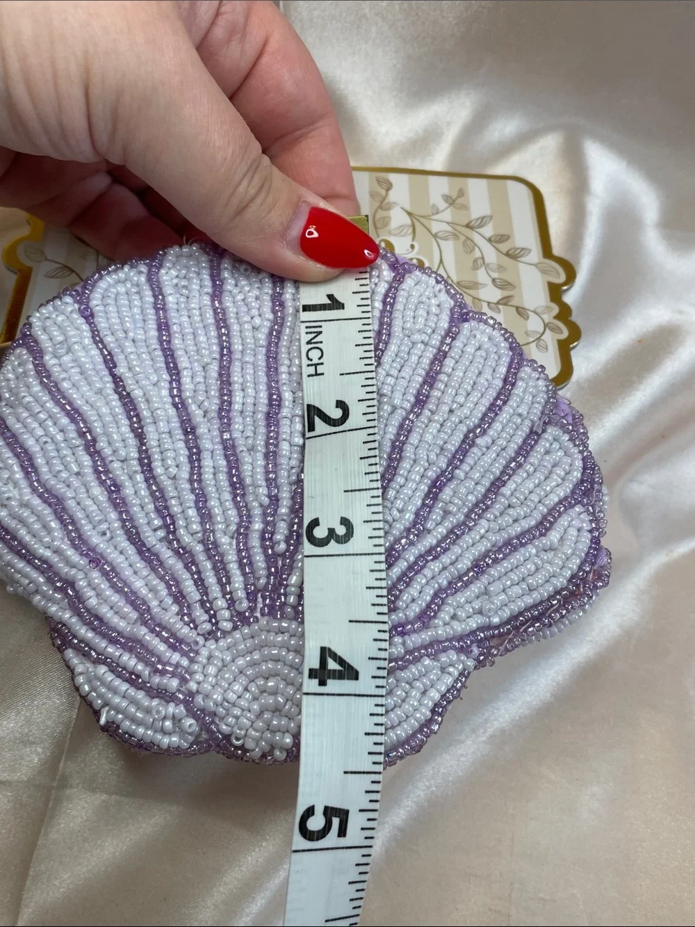 Handmade Beaded Shell Coin Purse - Lavender & White - NWT